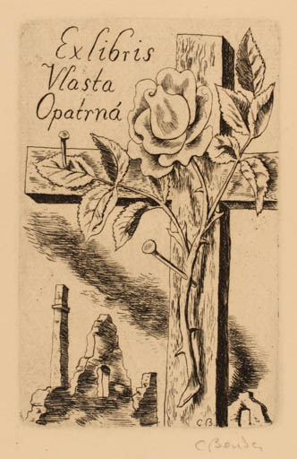 Exlibris by Cyril Bouda from Czechoslovakia for Vlasta Opatrna - Flower Religion 