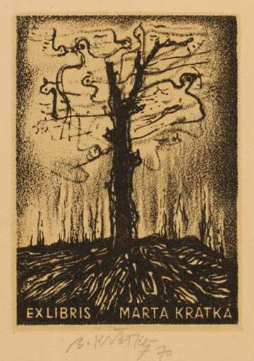 Exlibris by Bohumil Kratky from Czech Republic for Marta Krátká - Tree 