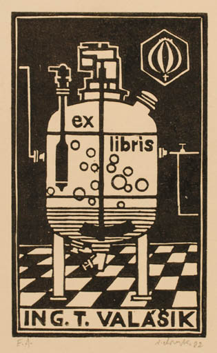 Exlibris by Viktor Chrenko from Czechoslovakia for Ing. T. Valásik - Pharmacy Science 