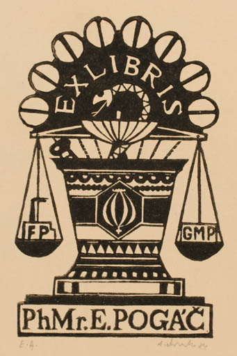 Exlibris by Viktor Chrenko from Czechoslovakia for Ph Mr. E. Pogác - Pharmacy 