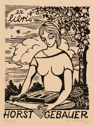 Exlibris by Viktor Chrenko from Czechoslovakia for Horst Gebauer - Book Woman Tree 