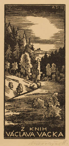 Exlibris by Antonin Dolezal from Czechoslovakia for Václava Vacka - Scenery/Landscape Forest 