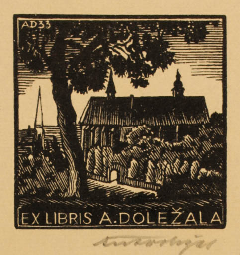 Exlibris by Antonin Dolezal from Czechoslovakia for Antonin Dolezal - Scenery/Landscape Tree 