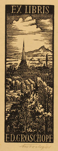 Exlibris by Antonin Dolezal from Czechoslovakia for Ed Groschopf - City Scenery/Landscape 