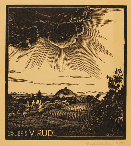 Exlibris by Antonin Dolezal from Czechoslovakia for Vaclav Rudl - Scenery/Landscape 