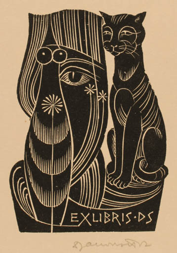 Exlibris by Dusan Janousek from Czechoslovakia for ? D.S. - Cat Woman 