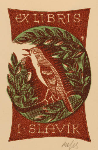 Exlibris by Dr. Otakar Marik from Czechoslovakia for I. Slavik - Bird 