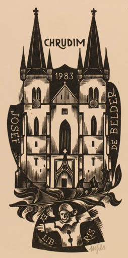 Exlibris by Dr. Otakar Marik from Czechoslovakia for Josef De Belder - 