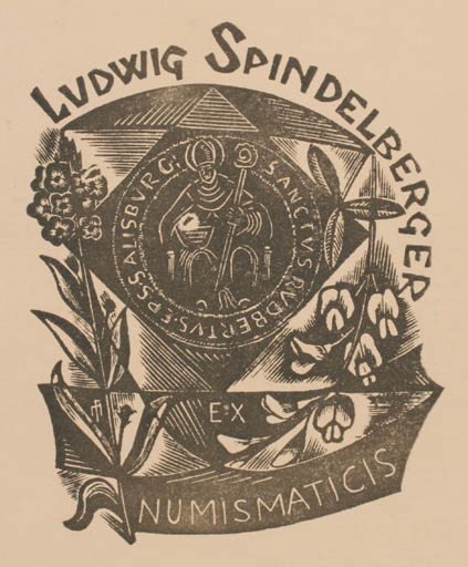 Exlibris by Dr. Otakar Marik from Czechoslovakia for Ludwig Spindelberger - Flower Flora 