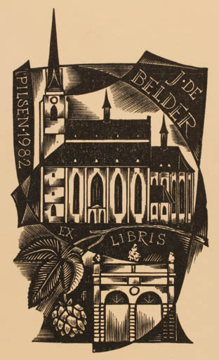 Exlibris by Dr. Otakar Marik from Czechoslovakia for Josef De Belder - Church 