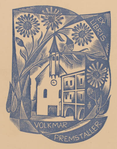 Exlibris by Dr. Otakar Marik from Czechoslovakia for Volkmar Maria Premstaller - Architecture Flower Flora 