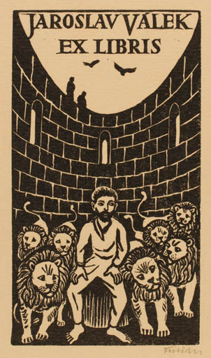 Exlibris by Michal Florian from Czechoslovakia for Jaroslav Valek - Fauna Religion 