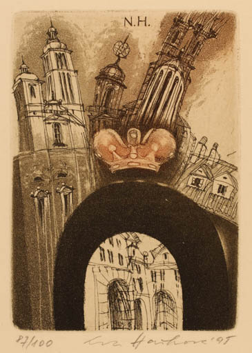 Exlibris by Eva Haskova from Czechoslovakia for ? N. H. - Castle/Palace City 