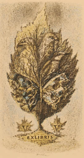 Exlibris by Jan Halla from Czechoslovakia for ? V.V. - Butterfly Tree 