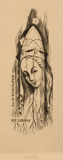 Exlibris by Jan Halla from Czechoslovakia for D Rodolphe - Woman Portrait 