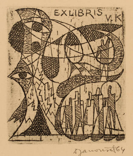 Exlibris by Dusan Janousek from Czechoslovakia for ? V. K. - Abstract 