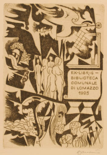 Exlibris by Dusan Janousek from Czechoslovakia for Biblioteca Comunale Di Lomazzo - 