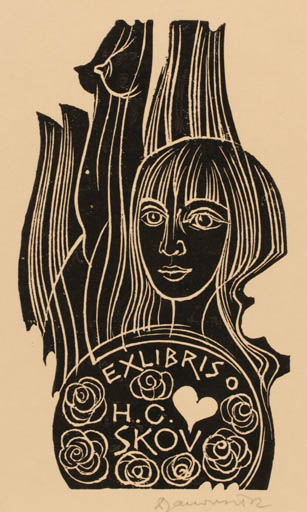 Exlibris by Dusan Janousek from Czechoslovakia for Henry Carlo Skov - Woman Portrait 