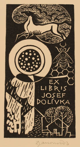 Exlibris by Dusan Janousek from Czechoslovakia for Josef Dolivka - City Horse Insect 