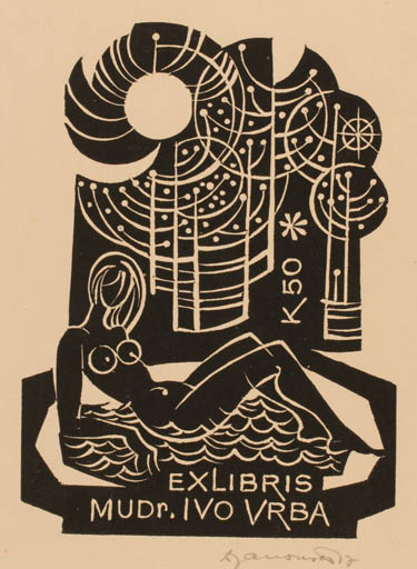 Exlibris by Dusan Janousek from Czechoslovakia for Mudr. Ivo Vrba - Woman 