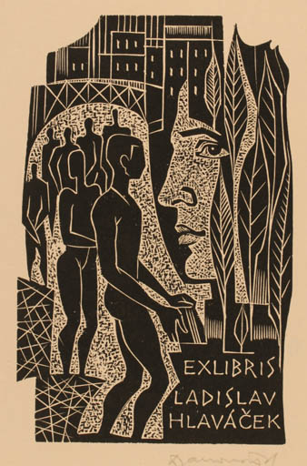 Exlibris by Dusan Janousek from Czechoslovakia for Ladislav Hlavácek - City Group Portrait 