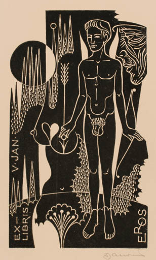 Exlibris by Dusan Janousek from Czechoslovakia for V. Jan - Erotica Nude 