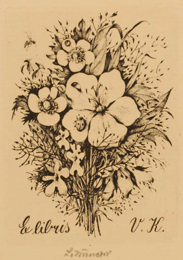 Exlibris by Ludmilla Jirincova from Czechoslovakia for ? V.K. - Flower Flora 