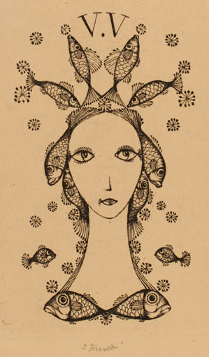 Exlibris by Ludmilla Jirincova from Czechoslovakia for ? V.V. - Fish Woman Portrait 