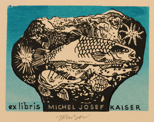 Exlibris by Jaroslav Kaiser from Czechoslovakia for Michel Josef Kaiser - Fish 