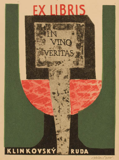 Exlibris by Jaroslav Kaiser from Czechoslovakia for Ruda Klinkovsky - Wine 