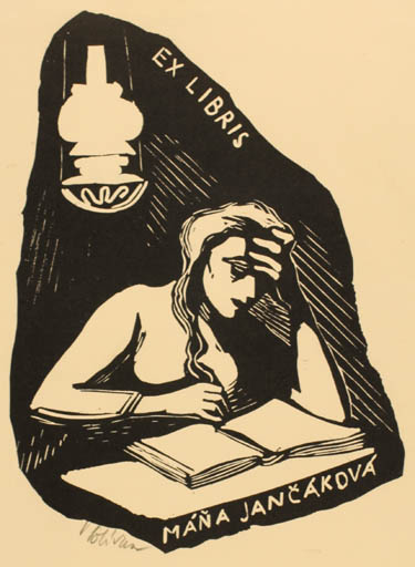 Exlibris by Vaclav Polivka from Czech Republic for Mana Jancakova - Book Woman 