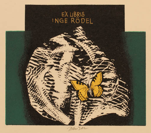 Exlibris by Jaroslav Kaiser from Czechoslovakia for Inge Rödel - Butterfly 