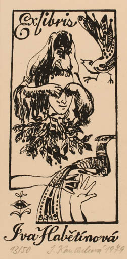 Exlibris by Ivana Kanturkova from Czechoslovakia for Iva Habetínavá - Bird Man 