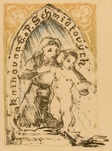 Exlibris by Oldrich Karel from Czech Republic for F Schmidtovyck - Child Woman 