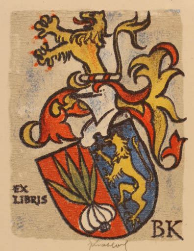 Exlibris by Bohuslav Knobloch from Czechoslovakia for ? B. K. - Heraldry 