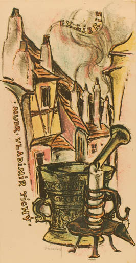 Exlibris by Bohuslav Knobloch from Czechoslovakia for Vladimir Tichy - City Pharmacy 