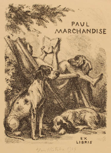 Exlibris by Emil Kotrba from Czechoslovakia for Paul et Jeanne Marchandise - Dog 