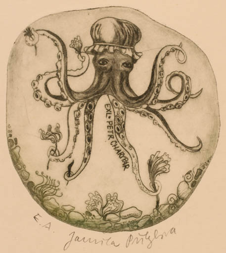 Exlibris by Jarmila Kudrnová-Pribylová from Czechoslovakia for Petr Charypar - Fauna Maritime 