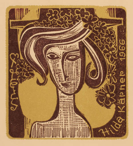 Exlibris by Abel Lee from Canada for Hilda Kärner - Woman Portrait 