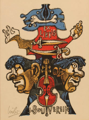 Exlibris by Josef Liesler from Czechoslovakia for Johannes Souverein - Music Portrait Weapon 