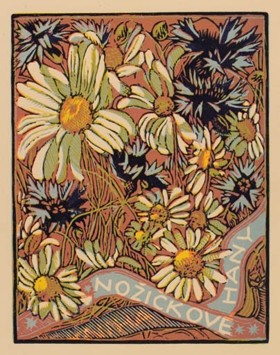 Exlibris by Anna Mackova from Czechoslovakia for Hany Nozickove - Flower Flora 