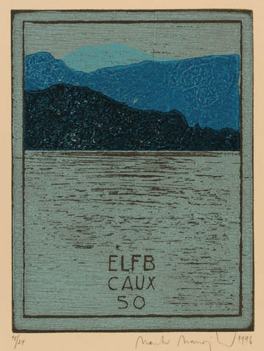 Exlibris by Martin Manojlin from Czechoslovakia for ? Elfb - Mountain Scenery/Landscape Maritime 