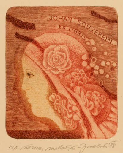 Exlibris by Veruna Melkakova from Czechoslovakia for Johannes Souverein - Woman 