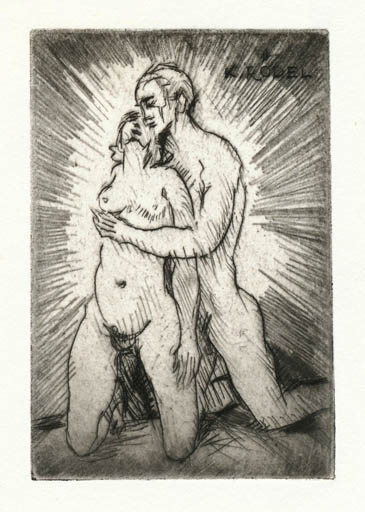 Exlibris by Rudolf Koch from Germany for Klaus Rödel - Erotica Literature Couple 