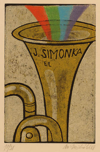 Exlibris by Milos Michalek from Czechoslovakia for J Simonka - Music 