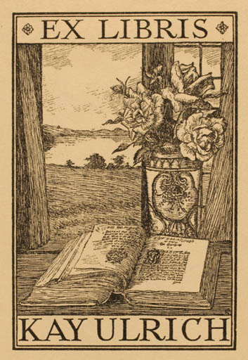 Exlibris by Kristian Kongstad from Denmark for Kay Ulrich - Flower Book Scenery/Landscape 