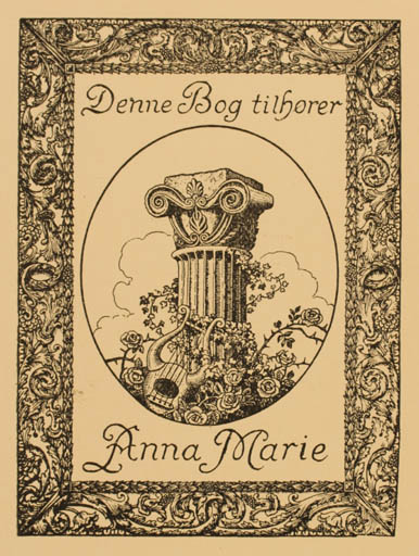 Exlibris by Kristian Kongstad from Denmark for Anna Marie Larsen - Classical antiquity Flower Jugend 