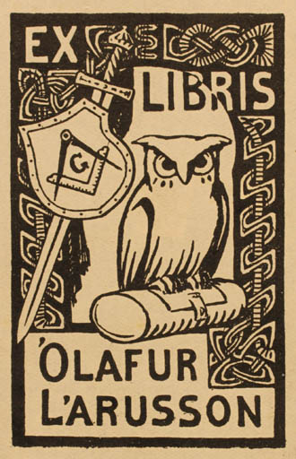 Exlibris by ? ? from Denmark for Ólafur Lárusson - Owl Weapon 