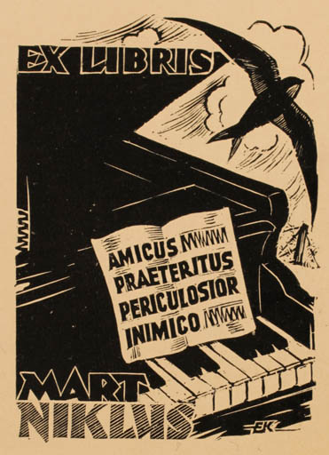 Exlibris by Enn Kera from Estonia for Mart Niklus - Bird Music 