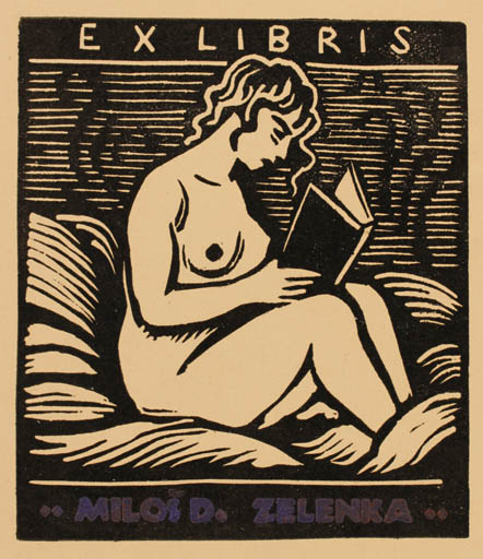 Exlibris by Alois Moravec from Czechoslovakia for Milos D Zelenka - Book Woman Nude 